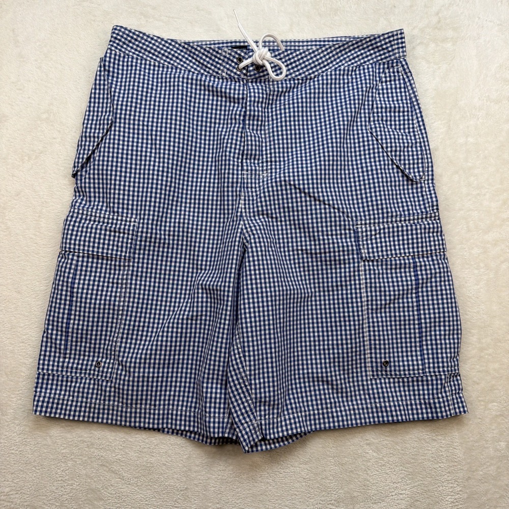 Polo Ralph Lauren Men's Blue Gingham Board Shorts 34 Swim Trunks Preppy Surf